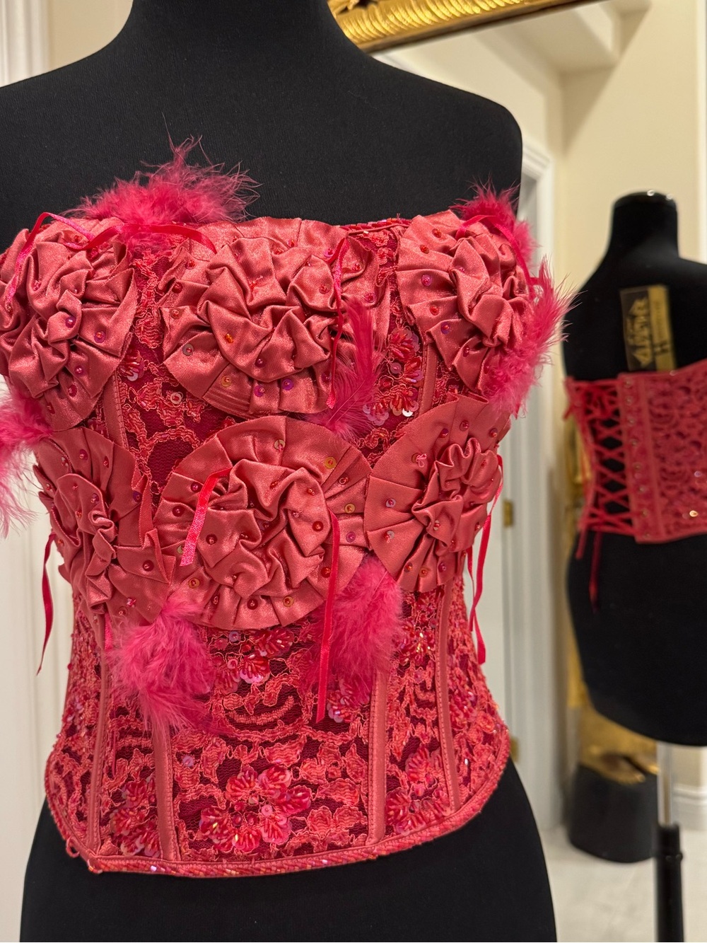 Pink Strapless Floral Applique Corset‎ Camisole